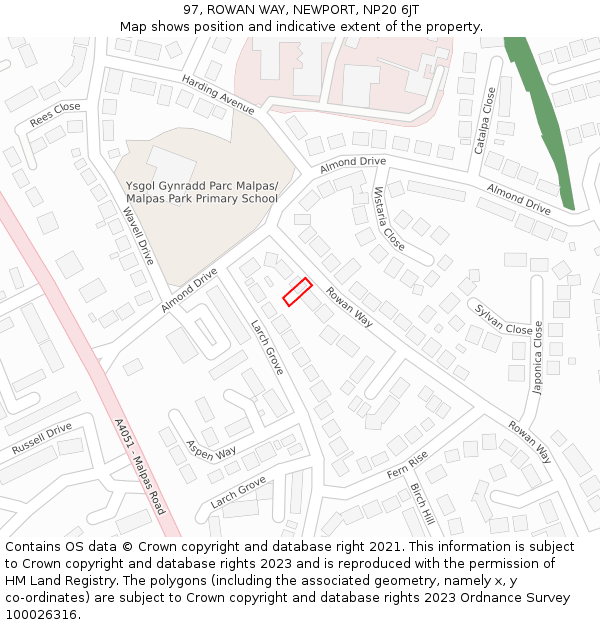 97, ROWAN WAY, NEWPORT, NP20 6JT: Location map and indicative extent of plot