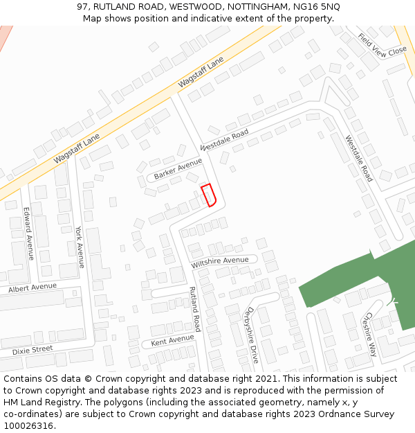 97, RUTLAND ROAD, WESTWOOD, NOTTINGHAM, NG16 5NQ: Location map and indicative extent of plot