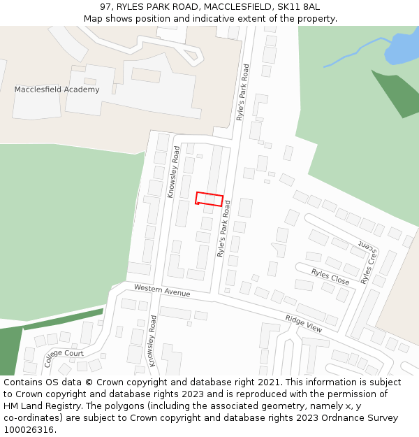 97, RYLES PARK ROAD, MACCLESFIELD, SK11 8AL: Location map and indicative extent of plot