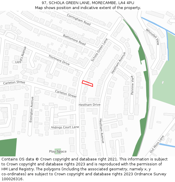 97, SCHOLA GREEN LANE, MORECAMBE, LA4 4PU: Location map and indicative extent of plot