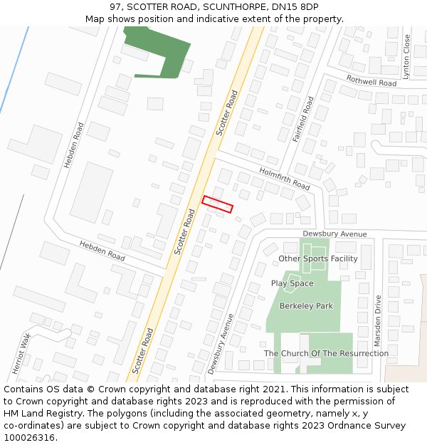 97, SCOTTER ROAD, SCUNTHORPE, DN15 8DP: Location map and indicative extent of plot
