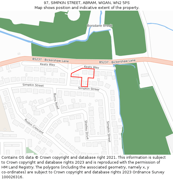 97, SIMPKIN STREET, ABRAM, WIGAN, WN2 5PS: Location map and indicative extent of plot