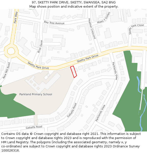 97, SKETTY PARK DRIVE, SKETTY, SWANSEA, SA2 8NG: Location map and indicative extent of plot