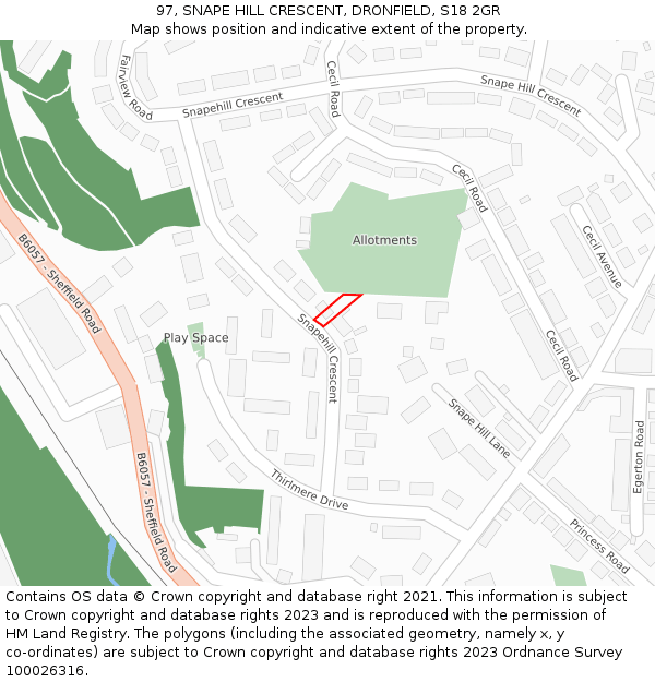 97, SNAPE HILL CRESCENT, DRONFIELD, S18 2GR: Location map and indicative extent of plot