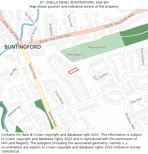 97, SNELLS MEAD, BUNTINGFORD, SG9 9JH: Location map and indicative extent of plot