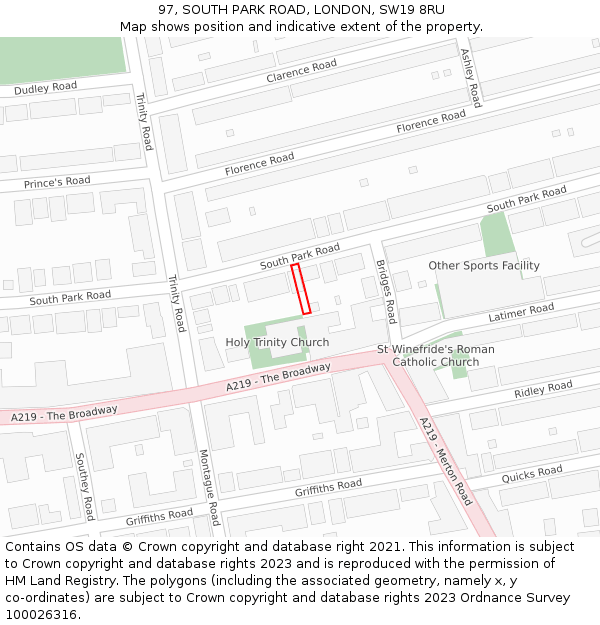 97, SOUTH PARK ROAD, LONDON, SW19 8RU: Location map and indicative extent of plot