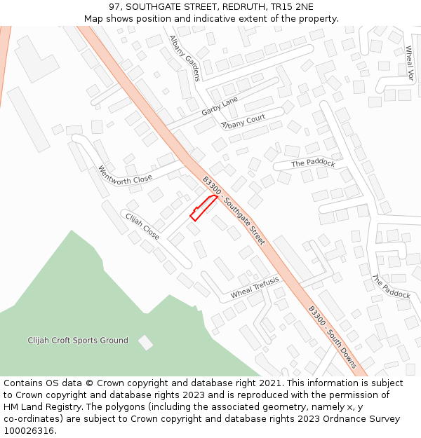 97, SOUTHGATE STREET, REDRUTH, TR15 2NE: Location map and indicative extent of plot