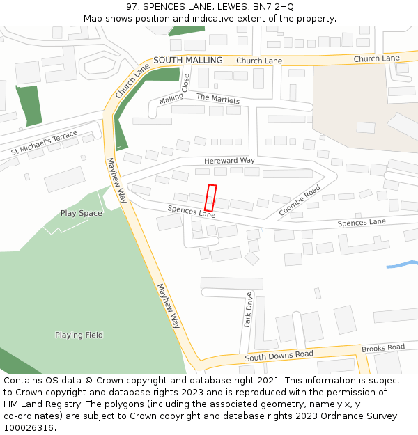 97, SPENCES LANE, LEWES, BN7 2HQ: Location map and indicative extent of plot