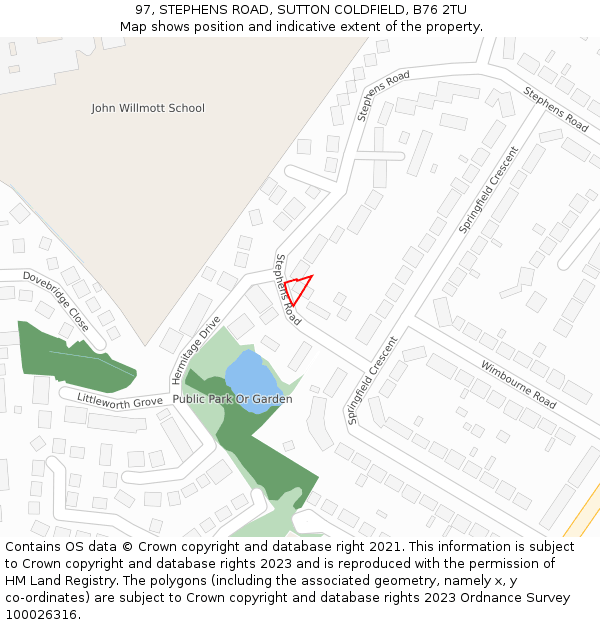 97, STEPHENS ROAD, SUTTON COLDFIELD, B76 2TU: Location map and indicative extent of plot