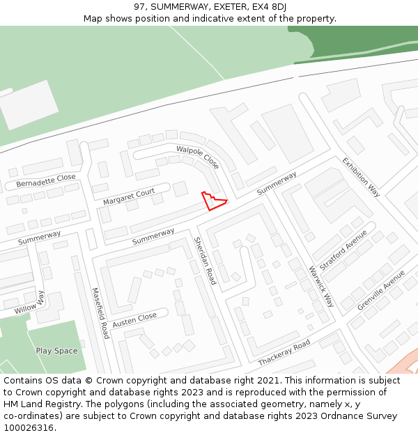 97, SUMMERWAY, EXETER, EX4 8DJ: Location map and indicative extent of plot