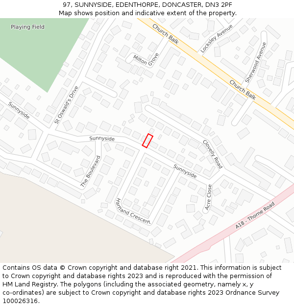 97, SUNNYSIDE, EDENTHORPE, DONCASTER, DN3 2PF: Location map and indicative extent of plot