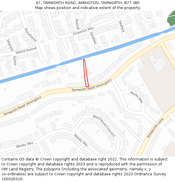 97, TAMWORTH ROAD, AMINGTON, TAMWORTH, B77 3BY: Location map and indicative extent of plot