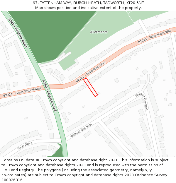 97, TATTENHAM WAY, BURGH HEATH, TADWORTH, KT20 5NE: Location map and indicative extent of plot