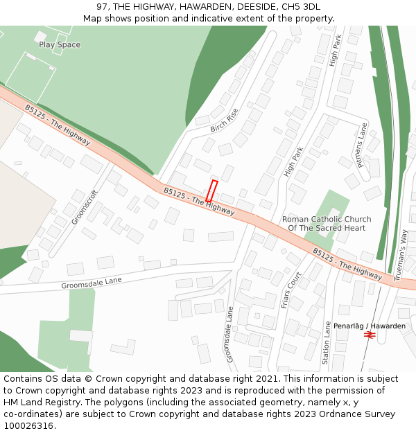 97, THE HIGHWAY, HAWARDEN, DEESIDE, CH5 3DL: Location map and indicative extent of plot