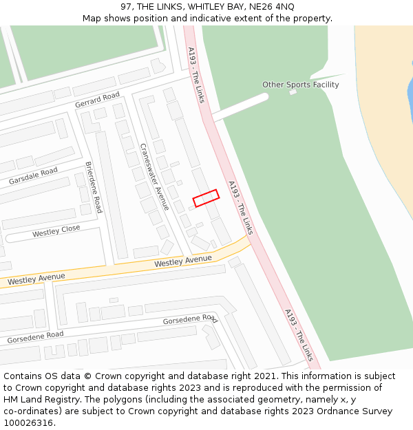 97, THE LINKS, WHITLEY BAY, NE26 4NQ: Location map and indicative extent of plot