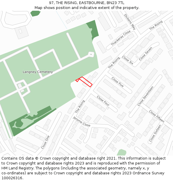 97, THE RISING, EASTBOURNE, BN23 7TL: Location map and indicative extent of plot