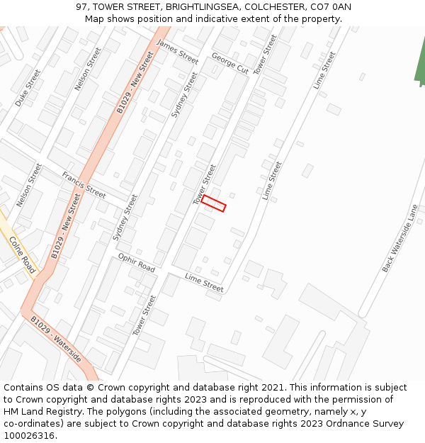 97, TOWER STREET, BRIGHTLINGSEA, COLCHESTER, CO7 0AN: Location map and indicative extent of plot