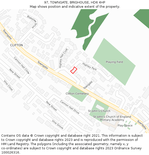 97, TOWNGATE, BRIGHOUSE, HD6 4HP: Location map and indicative extent of plot