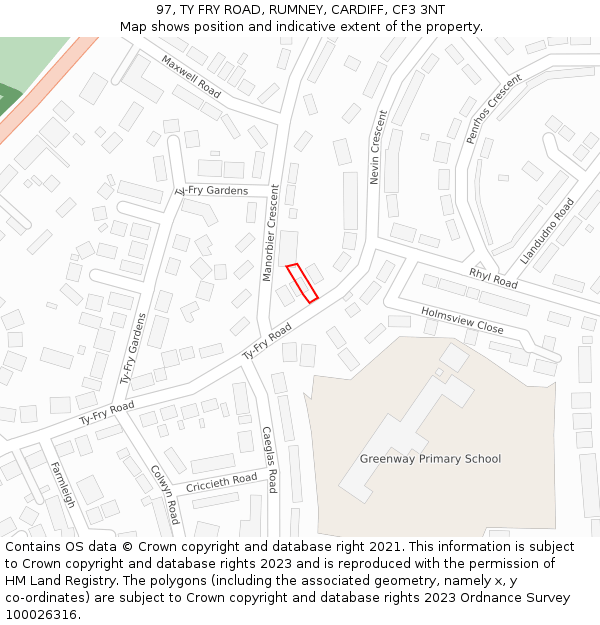 97, TY FRY ROAD, RUMNEY, CARDIFF, CF3 3NT: Location map and indicative extent of plot