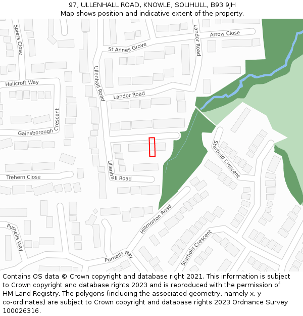 97, ULLENHALL ROAD, KNOWLE, SOLIHULL, B93 9JH: Location map and indicative extent of plot
