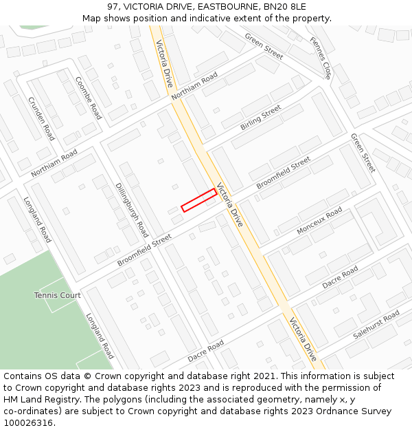 97, VICTORIA DRIVE, EASTBOURNE, BN20 8LE: Location map and indicative extent of plot