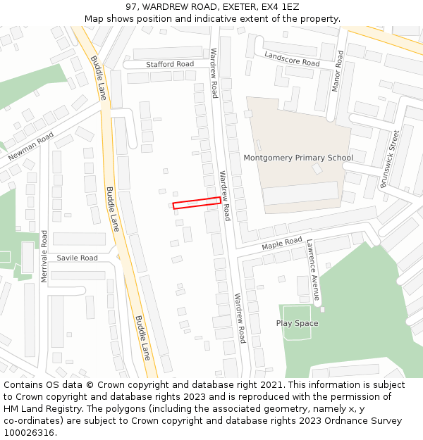 97, WARDREW ROAD, EXETER, EX4 1EZ: Location map and indicative extent of plot