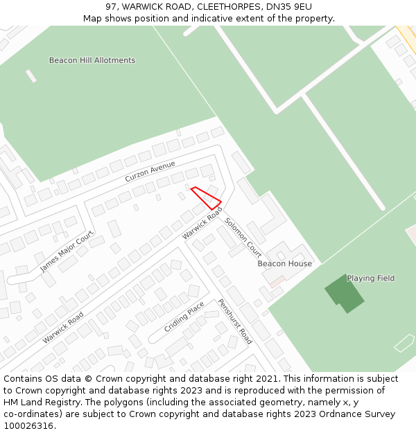 97, WARWICK ROAD, CLEETHORPES, DN35 9EU: Location map and indicative extent of plot