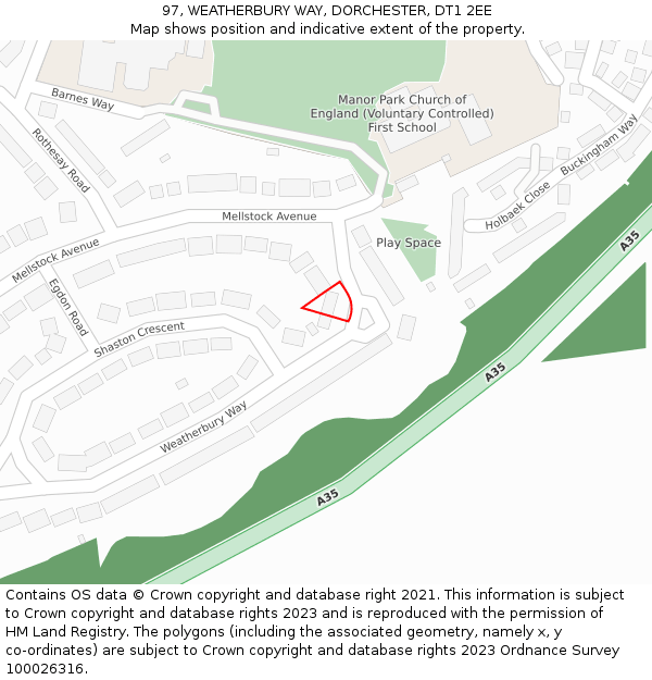 97, WEATHERBURY WAY, DORCHESTER, DT1 2EE: Location map and indicative extent of plot