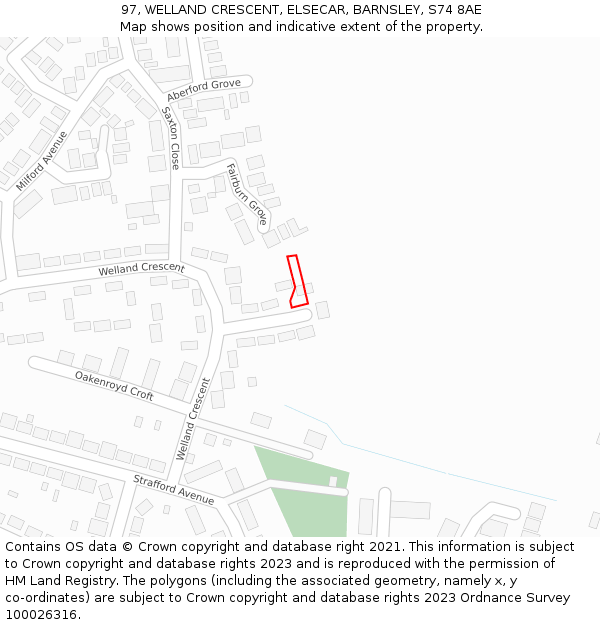 97, WELLAND CRESCENT, ELSECAR, BARNSLEY, S74 8AE: Location map and indicative extent of plot