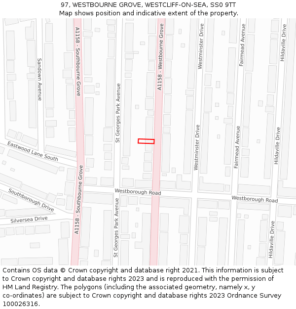 97, WESTBOURNE GROVE, WESTCLIFF-ON-SEA, SS0 9TT: Location map and indicative extent of plot