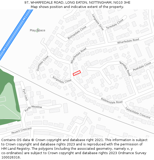 97, WHARFEDALE ROAD, LONG EATON, NOTTINGHAM, NG10 3HE: Location map and indicative extent of plot