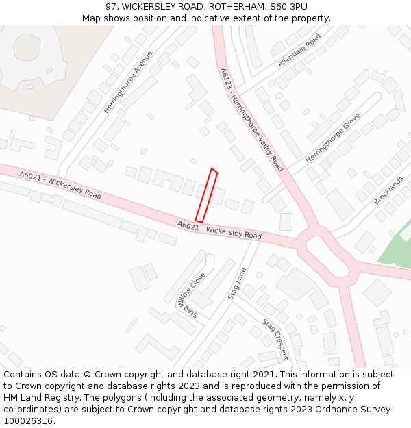 97, WICKERSLEY ROAD, ROTHERHAM, S60 3PU: Location map and indicative extent of plot