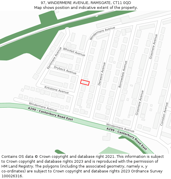 97, WINDERMERE AVENUE, RAMSGATE, CT11 0QD: Location map and indicative extent of plot