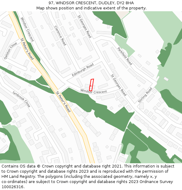 97, WINDSOR CRESCENT, DUDLEY, DY2 8HA: Location map and indicative extent of plot