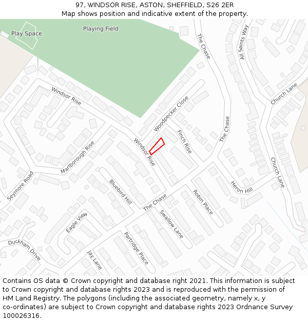 97, WINDSOR RISE, ASTON, SHEFFIELD, S26 2ER: Location map and indicative extent of plot