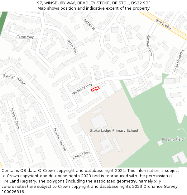 97, WINSBURY WAY, BRADLEY STOKE, BRISTOL, BS32 9BF: Location map and indicative extent of plot