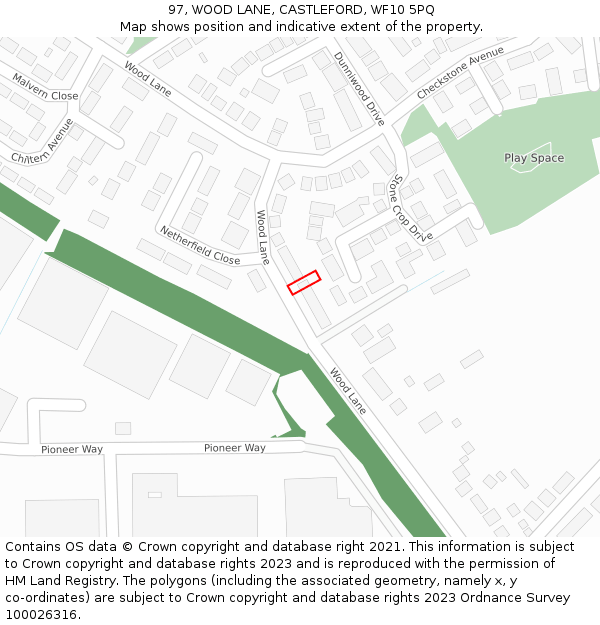 97, WOOD LANE, CASTLEFORD, WF10 5PQ: Location map and indicative extent of plot