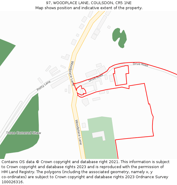 97, WOODPLACE LANE, COULSDON, CR5 1NE: Location map and indicative extent of plot