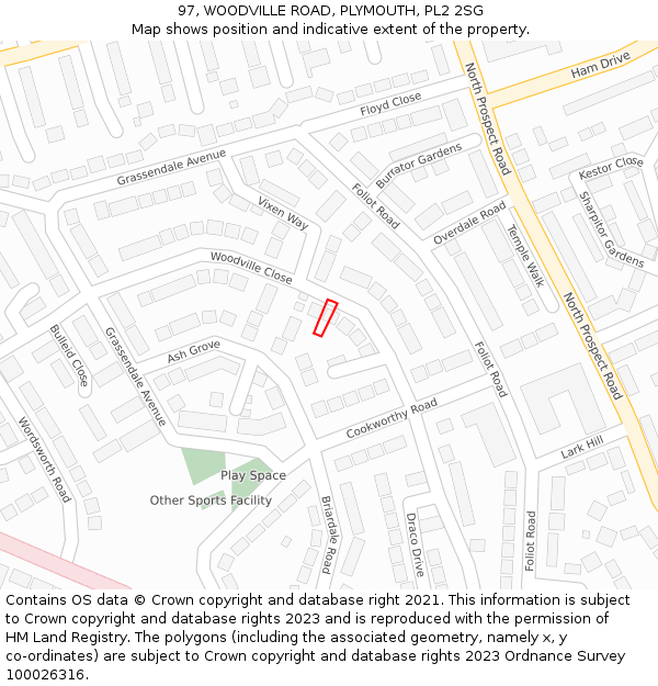 97, WOODVILLE ROAD, PLYMOUTH, PL2 2SG: Location map and indicative extent of plot