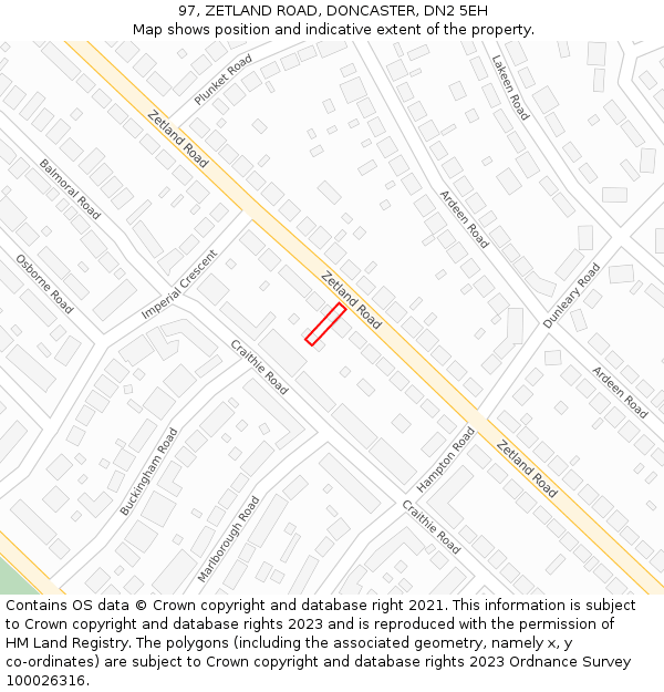 97, ZETLAND ROAD, DONCASTER, DN2 5EH: Location map and indicative extent of plot