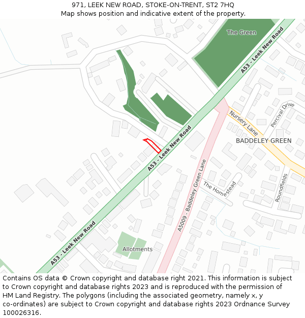 971, LEEK NEW ROAD, STOKE-ON-TRENT, ST2 7HQ: Location map and indicative extent of plot