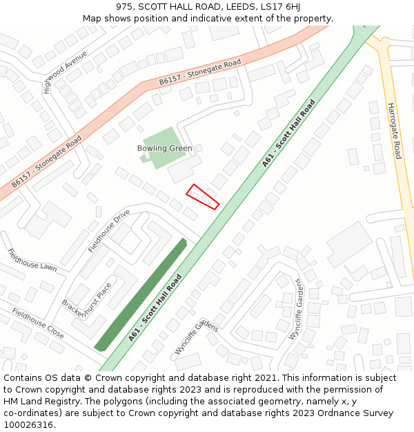 975, SCOTT HALL ROAD, LEEDS, LS17 6HJ: Location map and indicative extent of plot