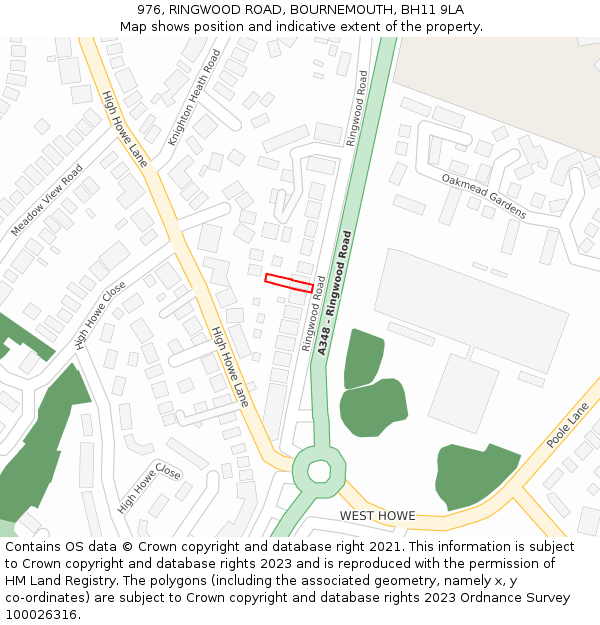 976, RINGWOOD ROAD, BOURNEMOUTH, BH11 9LA: Location map and indicative extent of plot