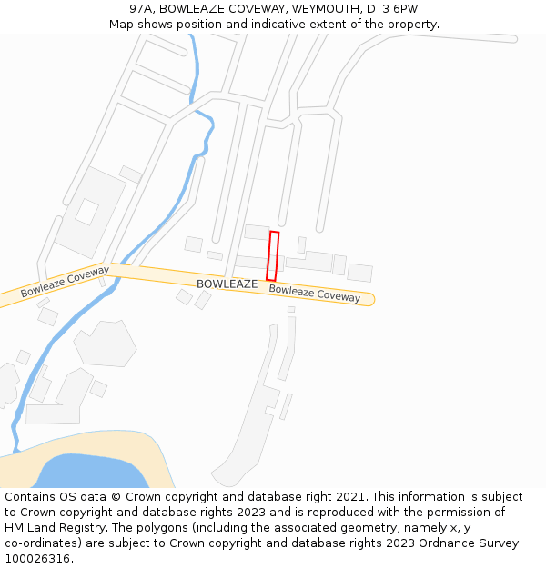 97A, BOWLEAZE COVEWAY, WEYMOUTH, DT3 6PW: Location map and indicative extent of plot