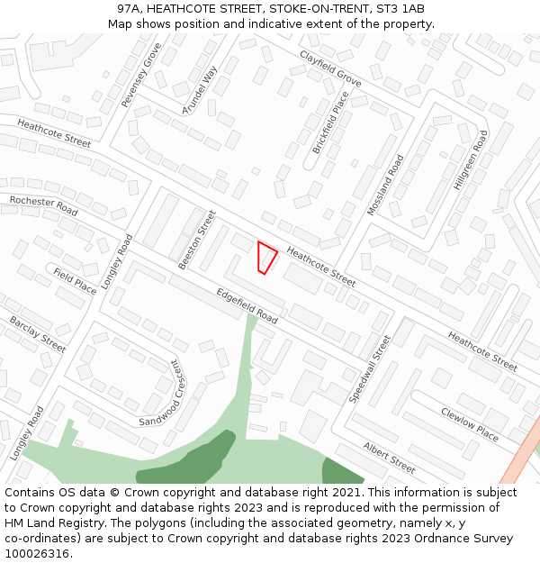 97A, HEATHCOTE STREET, STOKE-ON-TRENT, ST3 1AB: Location map and indicative extent of plot