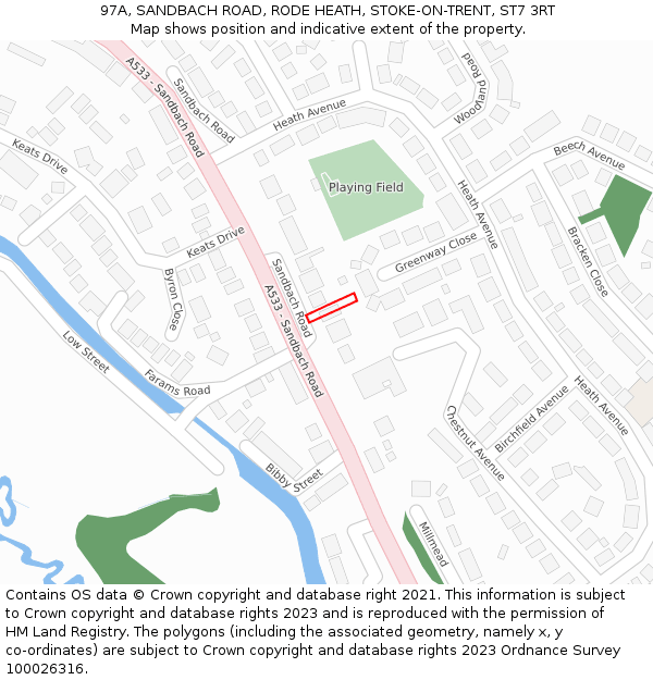 97A, SANDBACH ROAD, RODE HEATH, STOKE-ON-TRENT, ST7 3RT: Location map and indicative extent of plot