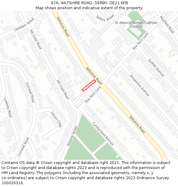 97A, WILTSHIRE ROAD, DERBY, DE21 6FB: Location map and indicative extent of plot