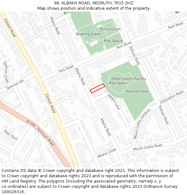 98, ALBANY ROAD, REDRUTH, TR15 2HZ: Location map and indicative extent of plot