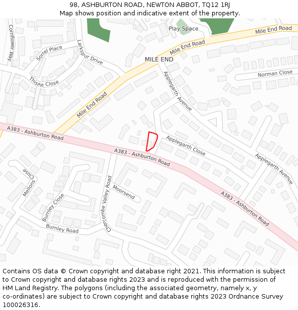 98, ASHBURTON ROAD, NEWTON ABBOT, TQ12 1RJ: Location map and indicative extent of plot