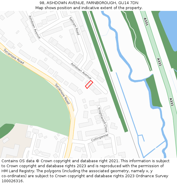 98, ASHDOWN AVENUE, FARNBOROUGH, GU14 7DN: Location map and indicative extent of plot